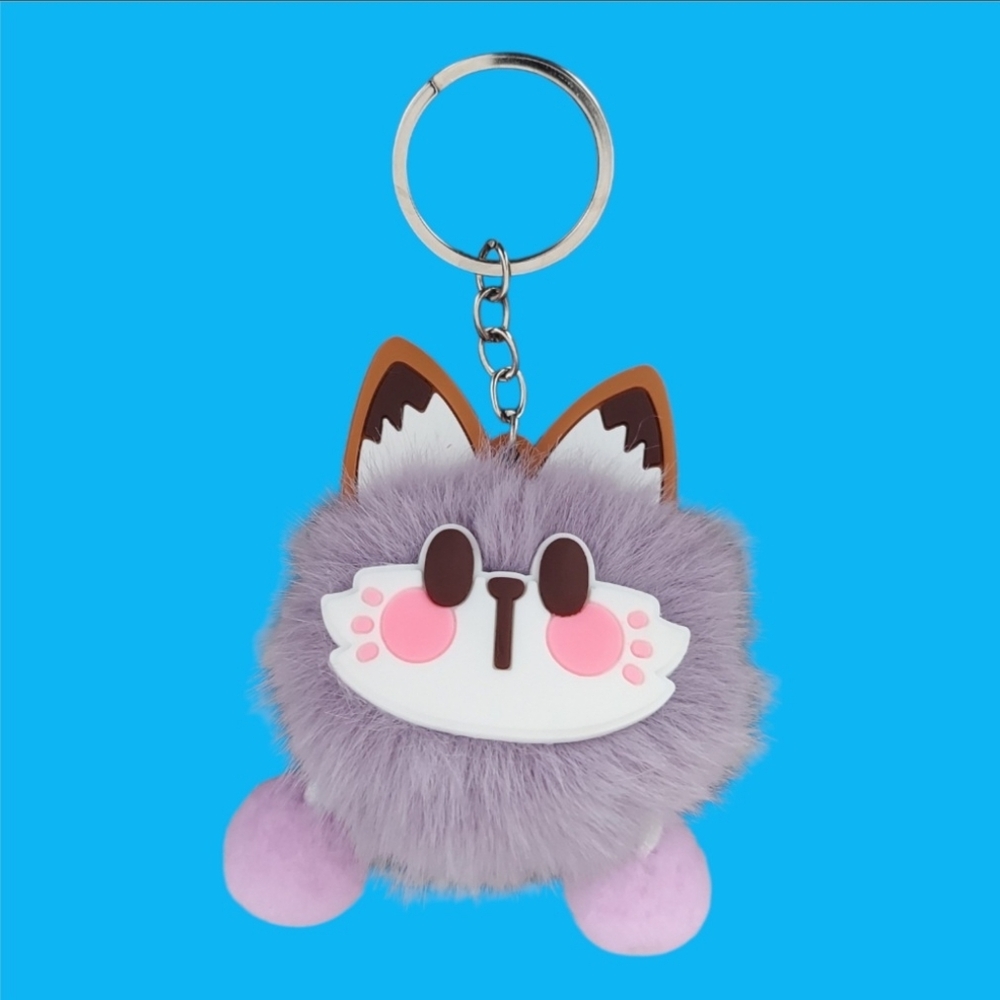 Cat Kitty Kitten  Keychain Pom Puff Stuffed Animal Plush 6"